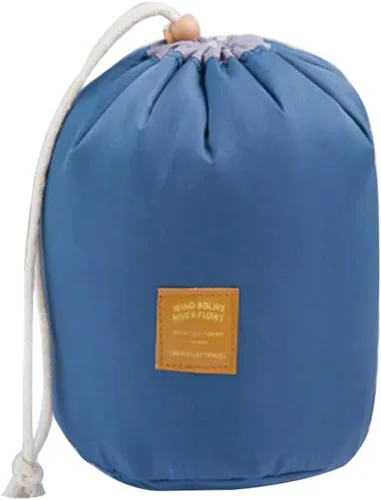 Estuches de viaje cosméticos, cilíndrico portátil lavado bolsa de almacenamiento con cordón organizador de cosméticos de viaje azul, Azul