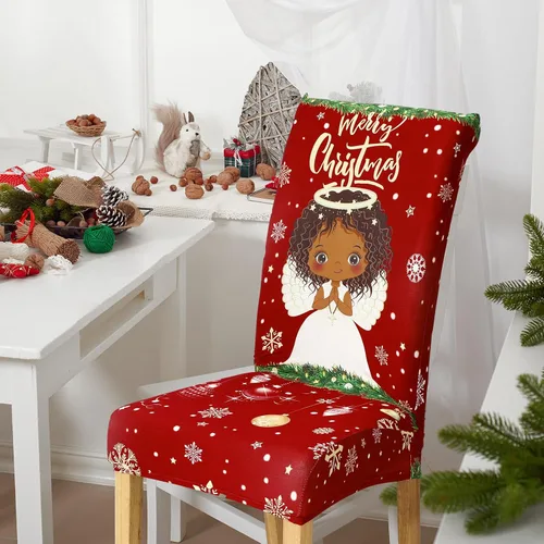 Miniatura 6 de Ganeen 6 piezas de fundas para sillas navideñas, funda para respaldo de silla de Navidad, funda elástica para asiento de Navidad lavable, protector