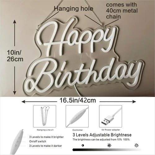 Miniatura 6 de Letrero de neón de feliz cumpleaños, luces decorativas para pared, bodas, bares, cafeterías, Navidad, decoración de fiesta en el hogar, regalo