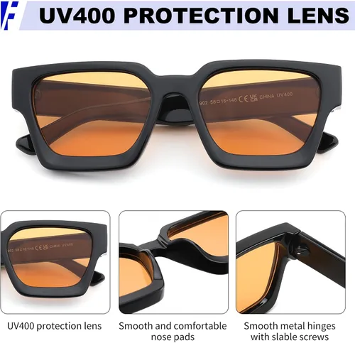Miniatura 11 de FEISEDY Gafas de sol cuadradas retro de los años 90 para mujeres y hombres, gafas de sol rectangulares gruesas de moda con protección UV400 B2385