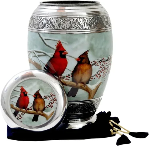 Miniatura 2 de hlc Hermosa urna grande de cremación de pájaros cardenales para cenizas humanas, hecha a mano, urna asequible para cenizas (adultos (200 libras)