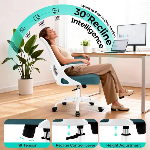 Miniatura 4 de AreShark Silla de oficina – Silla de escritorio ergonómica de malla transpirable con soporte lumbar ajustable y reposabrazos abatibles – Silla