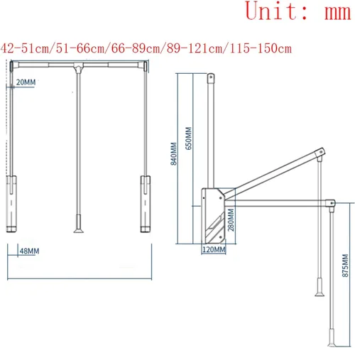 Miniatura 4 de Sistema de barra de armario ajustable abatible, aluminio, negro, montaje en pared, 20.1-26.0 in