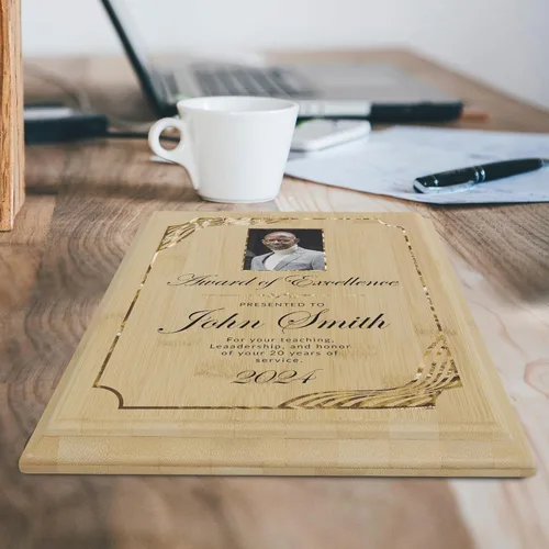 Miniatura 7 de Placa personalizada con acabado de roble de 9 x 12 pulgadas para premios y reconocimiento, placa personalizada con respaldo con cerradura, Diseño D