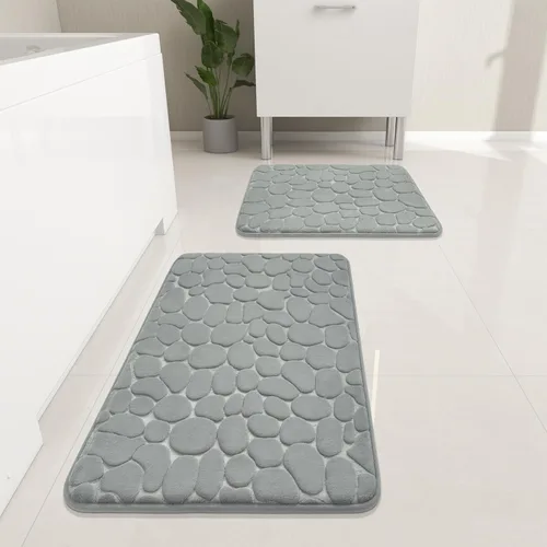 Miniatura 21 de YIHOUSE Juego de 2 tapetes de baño de espuma viscoelástica, antideslizantes, absorbentes de agua, lavables, para fregadero, inodoro y suelo Negro