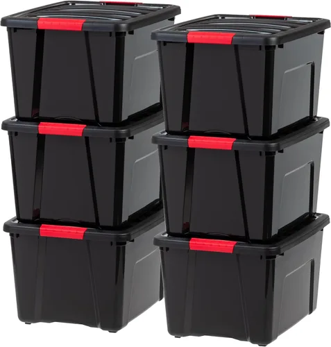 Miniatura 10 de IRIS USA - Caja de almacenamiento de plástico de 13 cuartos de galón con tapa y pestillos – Paquete de 6 – sin BPA, solución de organización