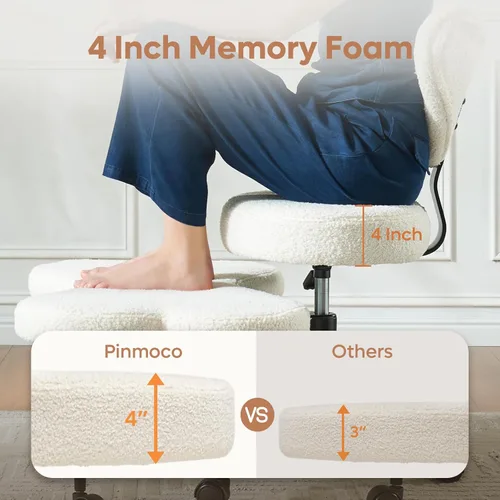Miniatura 3 de Pinmoco Silla de Oficina para Sentarse con Piernas Cruzadas con Ruedas, Silla de Meditación, Silla TDAH para Adultos, Respaldo y Asiento más Anchos