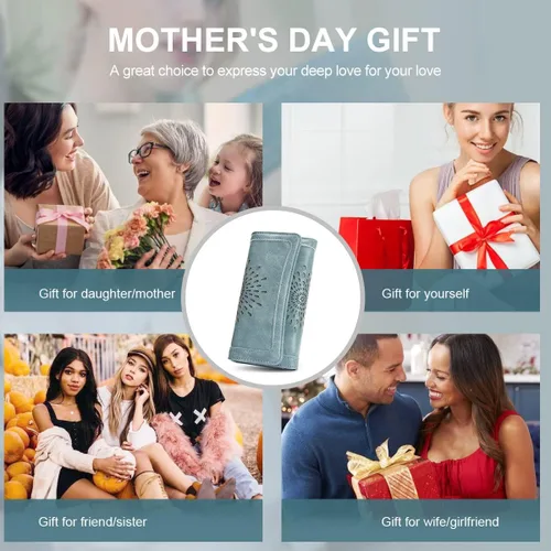Miniatura 6 de Aphison - Cartera larga de cuero suave RFID para mujer, con caja de regalo