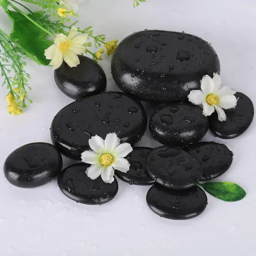 Miniatura 2 de Juego de 20 piedras de masaje, masajes de roca caliente, piedras calientes de forma ovalada de basalto negro para pedicura de aceite esencial