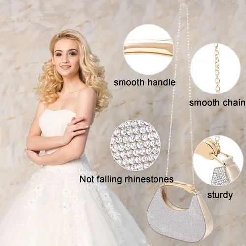 Miniatura 4 de Bolsos de noche para mujer, bolso cruzado brillante con diamantes de imitación, bolso cruzado para boda, graduación, fiesta, club