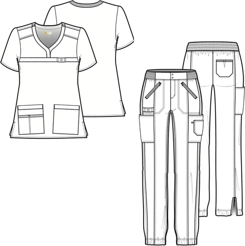 Miniatura 7 de WonderWink WonderFLEX - Camiseta curvada con cuello muesca para mujer 6208 y pantalón deportivo con cremallera tipo cargo 5908 (XS - 3XL)