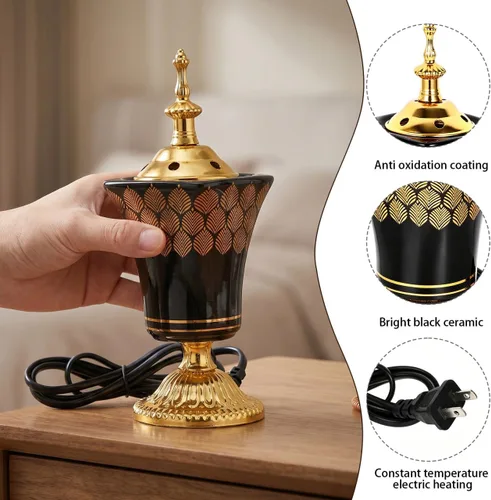 Miniatura 6 de Amosfun Quemador de incienso eléctrico, estilo árabe, incensario, hogar, oficina, decoración de mesa, yoga, spa, aroma, ornamento, enchufe de EE. UU