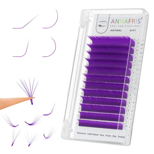 Extensión de pestañas de colores, Easy Fan púrpura, 0.07, rizo D, 0.315-0.591 in, volumen mixto, pestañas postizas individuales con color (Easy Fan