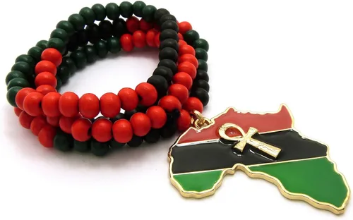 Miniatura 4 de Sartén ojo de Heru de color en ANKH, Ankh en África mapa colgante 6mm. 24" Multi collar de abalorio de madera en tono de oro