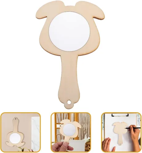 Miniatura 6 de Kisangel 10 espejos de mano pequeños de madera para niños y niñas, espejos de manualidades sin terminar para actividades familiares y proyectos