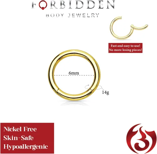 Miniatura 60 de Forbidden Body Jewelry - Piercing para la nariz de acero quirúrgico 316L con bisagra, 14G, 16G, 18G, diámetro de 15/64, 5/16, 25/64, 15/32 pulgadas