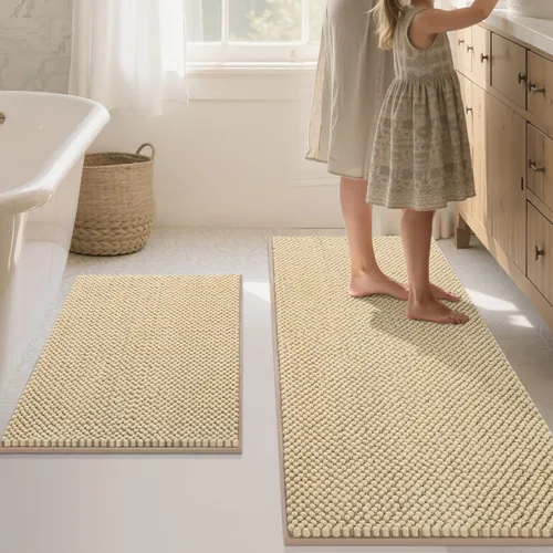 Miniatura 25 de BSICPRO Juego de alfombras de baño 2 piezas - Tapetes de baño de chenilla antideslizantes - Gruesa y suave alfombra absorbente de salvia para baño