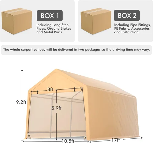 Miniatura 3 de GYMAX Cochera portátil, garaje portátil con puertas extraíbles enrollables, toldo para automóvil para todas las estaciones, para camión, barco