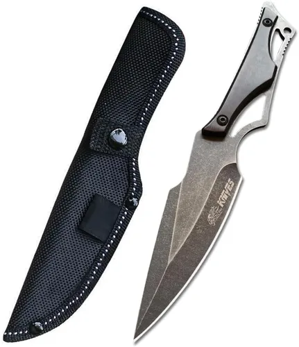 Cuchillo de caza de supervivencia de hoja fija de 8.27 pulgadas con funda de nailon, lazo, ligero, espiga completa para exteriores, campamento, Negro
