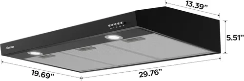 Miniatura 2 de CIARRA Campana extractora negra de 30 pulgadas para debajo del gabinete sin conductos con conductos convertible, campana de ventilación delgada