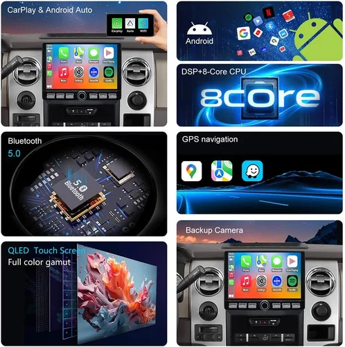 Miniatura 4 de Radio 4G LTE QLED para Ford F150 2009-2012 actualización, pantalla táctil de CPU estéreo de 8 núcleos, CarPlay inalámbrico y Android Auto