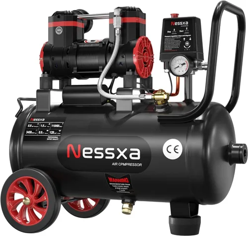 Compresor de aire ultra silencioso de 8 galones, 1.5HP 4.52 CFM Max 115 PSI Tanque de acero sin aceite, compresor de aire con 2 acopladores rápidos