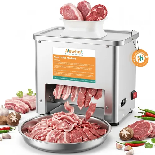 Newhai Cortador de carne mejorado, máquina trituradora de carne eléctrica comercial de 0.138 in, acero inoxidable 350 lb/h, para rebanadas, tiras y