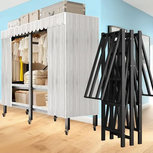 Miniatura 12 de Perchero con Cubierta, Perchero Resistente Portátil 907KG, Perchero Plegable con Rueda, Perchero para Colgar, Perchero de Almacenamiento de Ropa