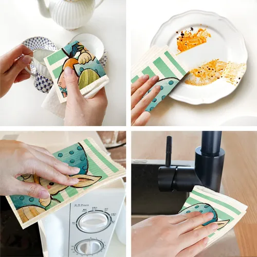 Miniatura 6 de Paños de cocina suecos de gnomo de conejo de Pascua, reutilizables, sostenibles, biodegradables, de esponja de celulosa, paños de limpieza