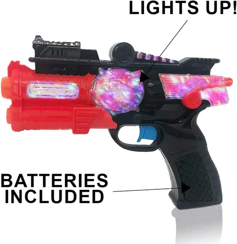 Miniatura 6 de ArtCreativity Pistolas de juguete iluminadas para niños (juego de 2), lanzadores espaciales rojos y azules con LED intermitentes y efectos
