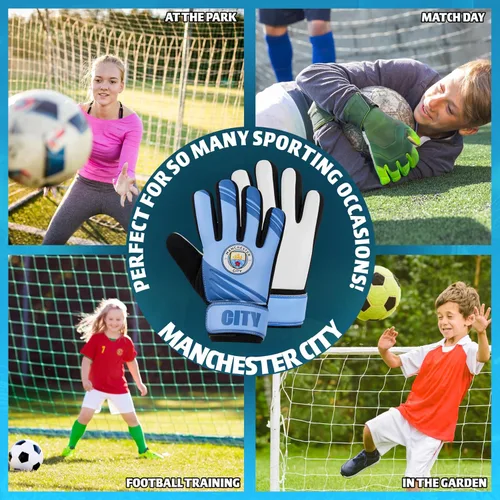 Miniatura 3 de Manchester City FC Guantes de portero para niños, talla 7, diseño acolchado antideslizante azul