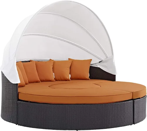 Miniatura 5 de LexMod sillón circular de mimbre para patio con dosel, marrón café., Espresso Moka