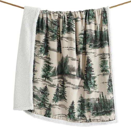 Miniatura 20 de Indigo Hill by HiEnd Accents Acadia - Manta de sherpa con estampado de pinos bosques, naturaleza, bosque, montaña, manta occidental para acampar al