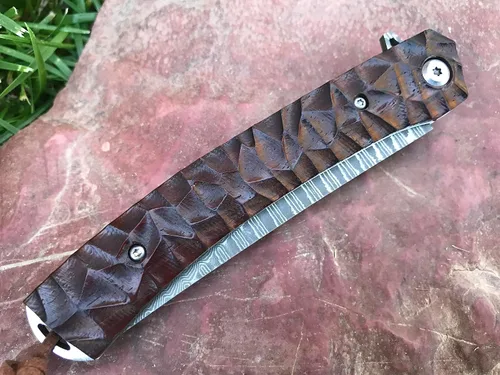 Miniatura 4 de TACTICAL GEARZ Cuchillo de bolsillo de Damasco - Cuchillo plegable EDC con mango de palisandro - Hoja VG10 de acero de Damasco de 67 capas