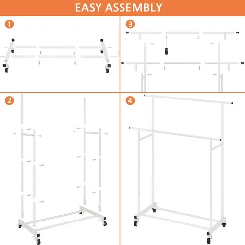 Miniatura 9 de Calmootey Perchero de Ropa de Doble Barra, Perchero Colgante Rodante, Organizador de Ropa Portátil para Dormitorio, Sala de Estar, Tienda de Ropa