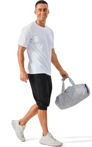 Miniatura 7 de MAGCOMSEN Pantalones capri de 34 para hombre con bolsillos con cremallera, ajustados, para entrenamiento, correr, entrenamiento, pantalones capri