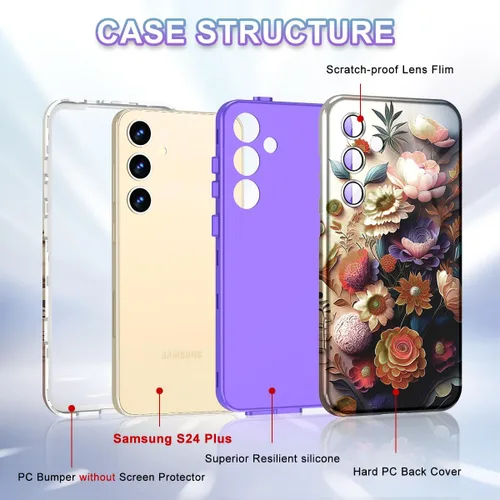 Miniatura 5 de Funda para Samsung Galaxy S24 Plus de 6.7 pulgadas, protector completo de lente de cámara 3 en 1 resistente cuerpo completo a prueba de golpes PC