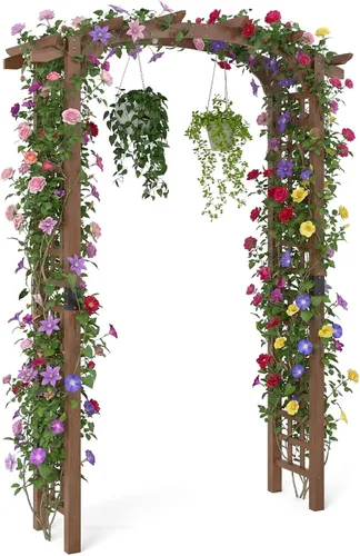 Miniatura 11 de Giantex Enrejado de madera para jardín de 7 pies, arco de boda para patio al aire libre, cumpleaños, fiesta nupcial, decoración de graduación