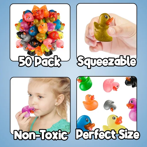 Miniatura 2 de Bedwina Patos de goma con purpurina a granel, patos Jeep para regalos de patitos y cruceros, juguetes de baño para niños, mini patitos de goma