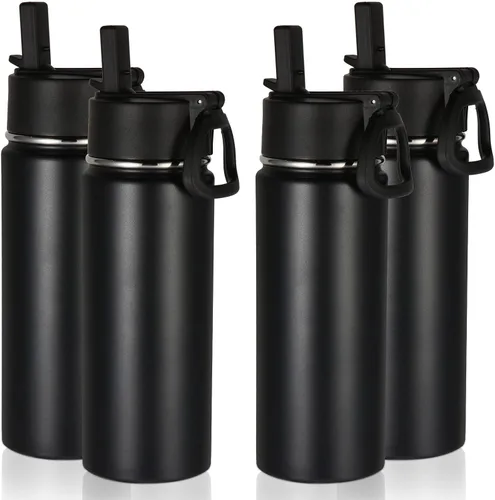 Miniatura 21 de Volhoply Paquete a Granel de 8 Botellas de Agua Aisladas de 18 Onzas, Botellas de Agua de Acero Inoxidable para Niños con Tapa con Pajita, Botella