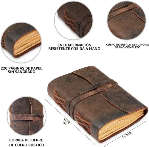 Miniatura 4 de LEATHER VILLAGE Diario encuadernado en cuero, marrón rústico, 7 x 5 pulgadas, 220 páginas, diario vintage de papel en blanco para escribir, dibujar