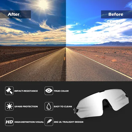 Miniatura 5 de FEISEDY Gafas de sol deportivas para hombres y mujeres, protección UV400 al aire libre, ciclismo, conducción, pesca, B2987 004 Negro Lente Espejo