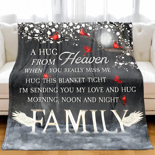 Miniatura 2 de Manta Conmemorativa Personalizada, Enviando Abrazos desde el Cielo, Manta Conmemorativa para Miembros de la Familia, Abuelos, Mamá, Papá, Hermanos