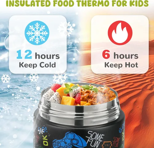 Miniatura 5 de Termo de sopa de 10 onzas para comida caliente para niños, recipiente de comida aislado con cuchara y boca ancha, acero inoxidable, a prueba