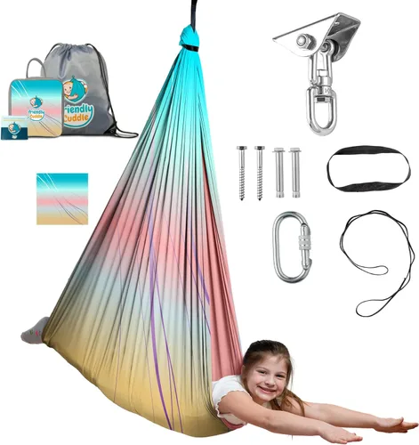 Miniatura 10 de Columpio sensorial de interior para niños o exterior – Soporta 300 libras, doble capa y giro de 360°, columpio hamaca de terapia de compresión