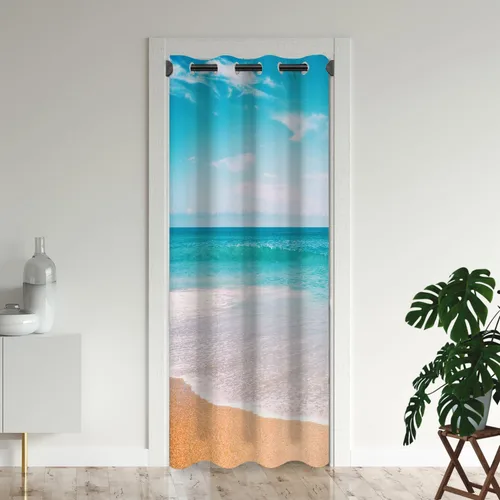 Miniatura 13 de Cortinas opacas para puerta de playa oceánica para puertas, cortinas opacas hawaianas de verano con palmeras para armario de dormitorio de niños