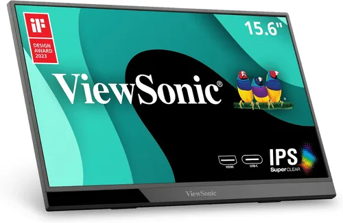 ViewSonic VX1655 Monitor LED IPS portátil de 15.6 pulgadas 1080p FHD con alimentación de 2 vías USB C de 60 W, mini HDMI, altavoces duales y soporte