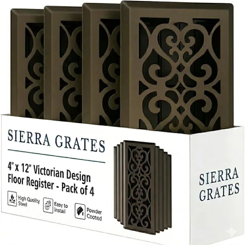 Miniatura 47 de Registro victoriano de piso de 4 x 10 pulgadas en acabado gris granito - Cubiertas de ventilación para piso del hogar - Cubiertas decorativas