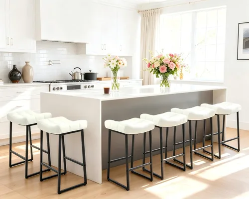 Miniatura 20 de RNKSFX Taburete de bar moderno negro para encimera de cocina sin respaldo de altura de mostrador con asiento tapizado de piel sintética y marco