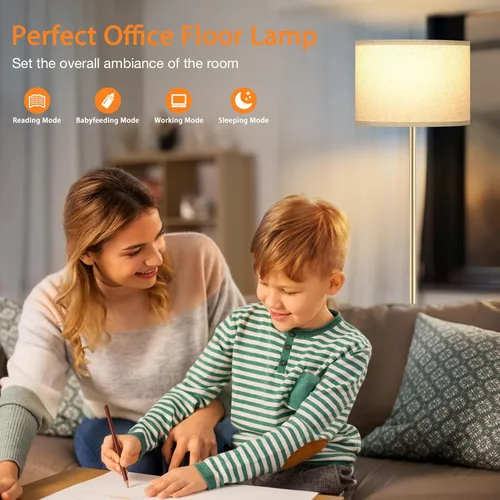 Miniatura 3 de Ambimall - Lámpara de pie moderna con control remoto, lámparas altas para sala de estar, habitación, oficina y comedor, pantalla beige con poste